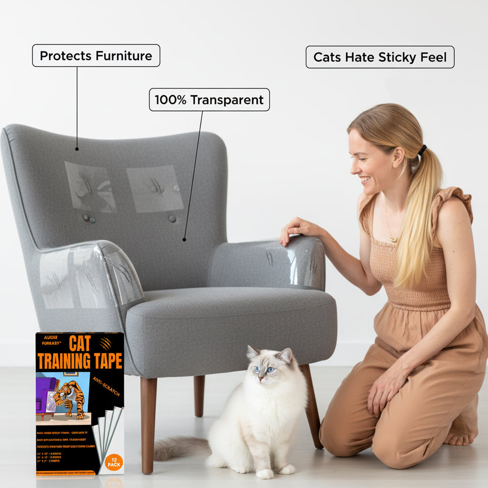 AUSSIE FURBABY Cat Scratch Protector Cat Training Tape – Cat Scratch Deterrent Tape, Clear Double Sided Tape Cat Couch protector, Couch protector cat scratch, Couch Cat Scratching Protection