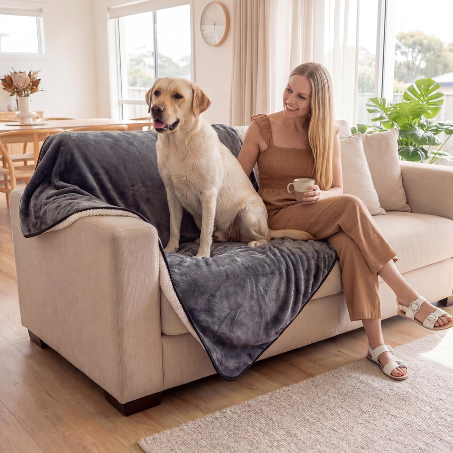 Aussie Furbaby grey sherpa waterproof dog blanket, 152 x 127 cm