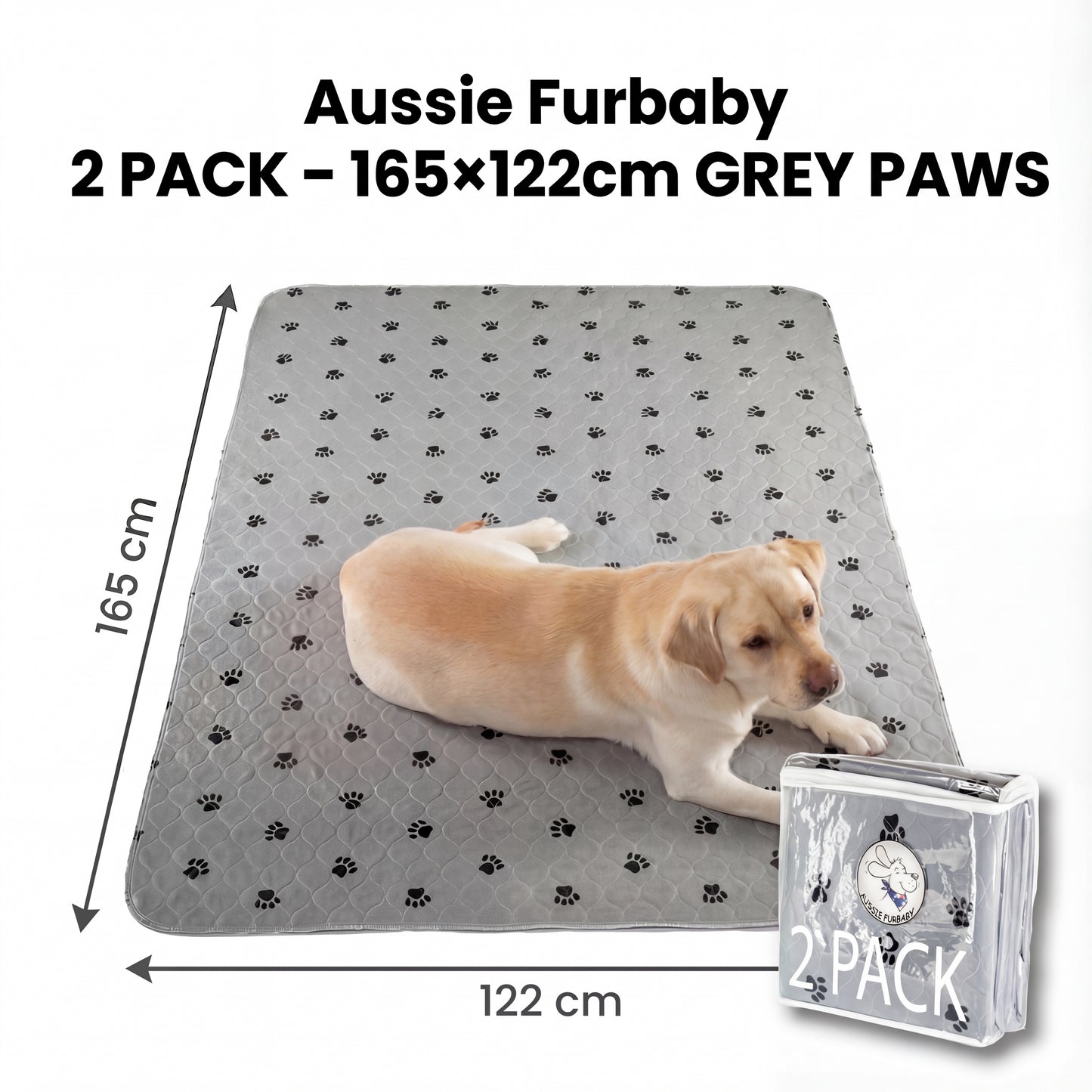 Aussie Furbaby Washable Puppy Pads XXL – Reusable Dog Pee Pads, Absorbent Leakproof Training Pad, Grey Paw Print