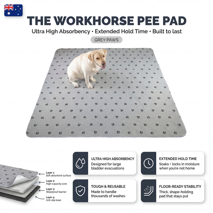 Aussie Furbaby Washable Puppy Pads XXL – Reusable Dog Pee Pads, Absorbent Leakproof Training Pad, Grey Paw Print