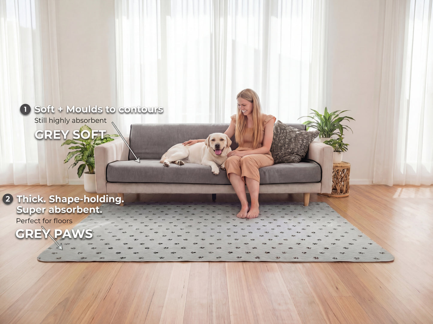 Aussie Furbaby Washable Puppy Pads XXL – Reusable Dog Pee Pads, Absorbent Leakproof Training Pad, Grey Paw Print