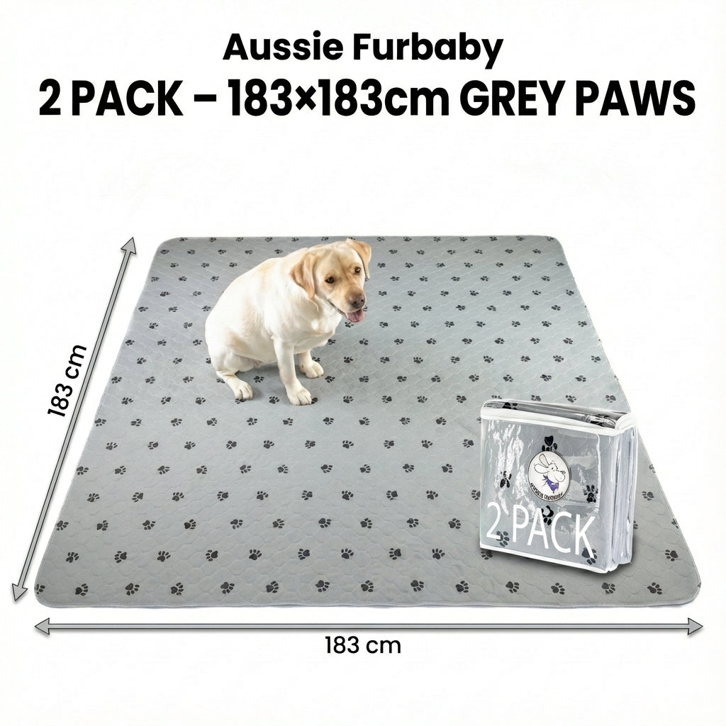 Aussie Furbaby Washable Puppy Pads XXL – Reusable Dog Pee Pads, Absorbent Leakproof Training Pad, Grey Paw Print