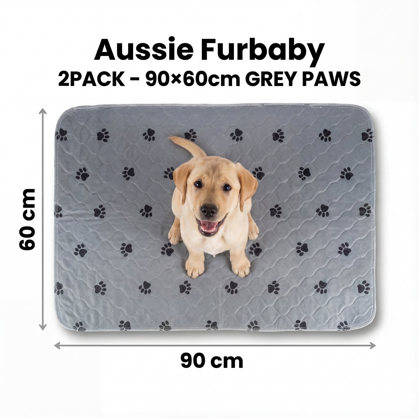 Aussie Furbaby Washable Puppy Pads XXL – Reusable Dog Pee Pads, Absorbent Leakproof Training Pad, Grey Paw Print