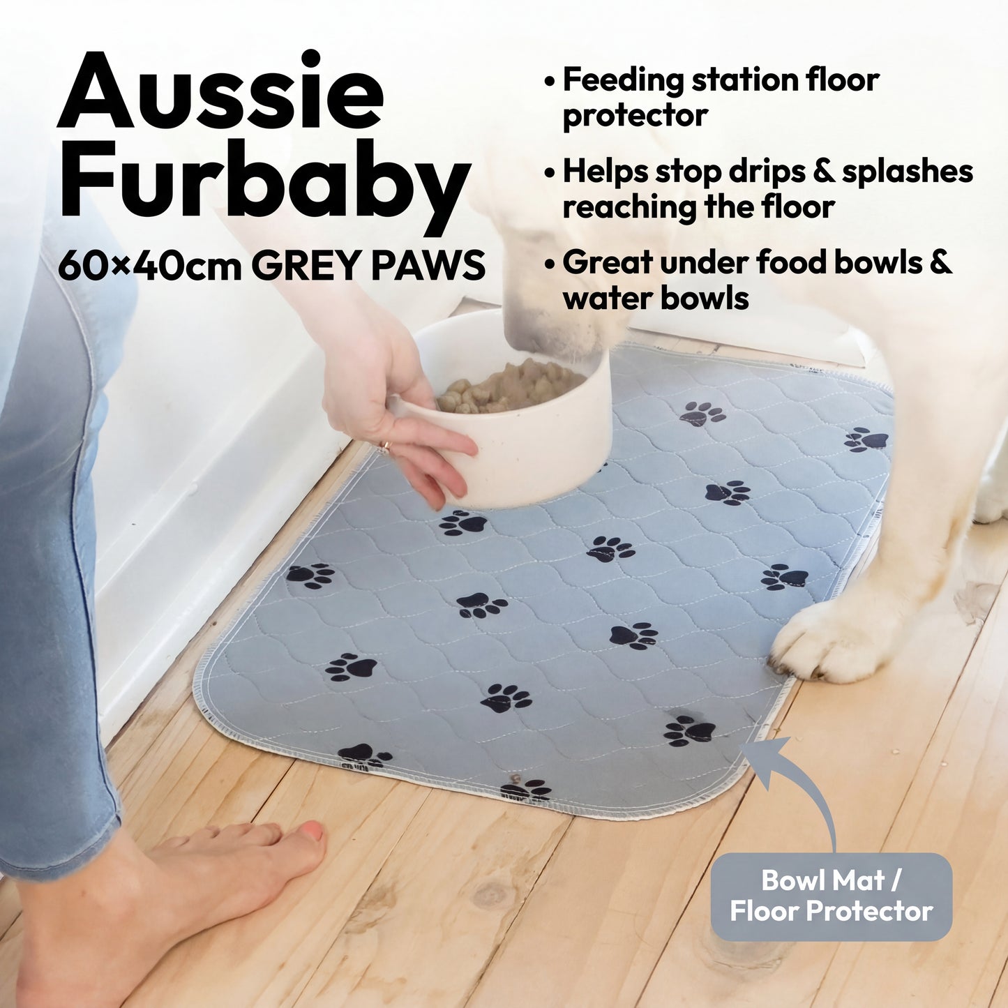 Aussie Furbaby Washable Puppy Pads XXL – Reusable Dog Pee Pads, Absorbent Leakproof Training Pad, Grey Paw Print