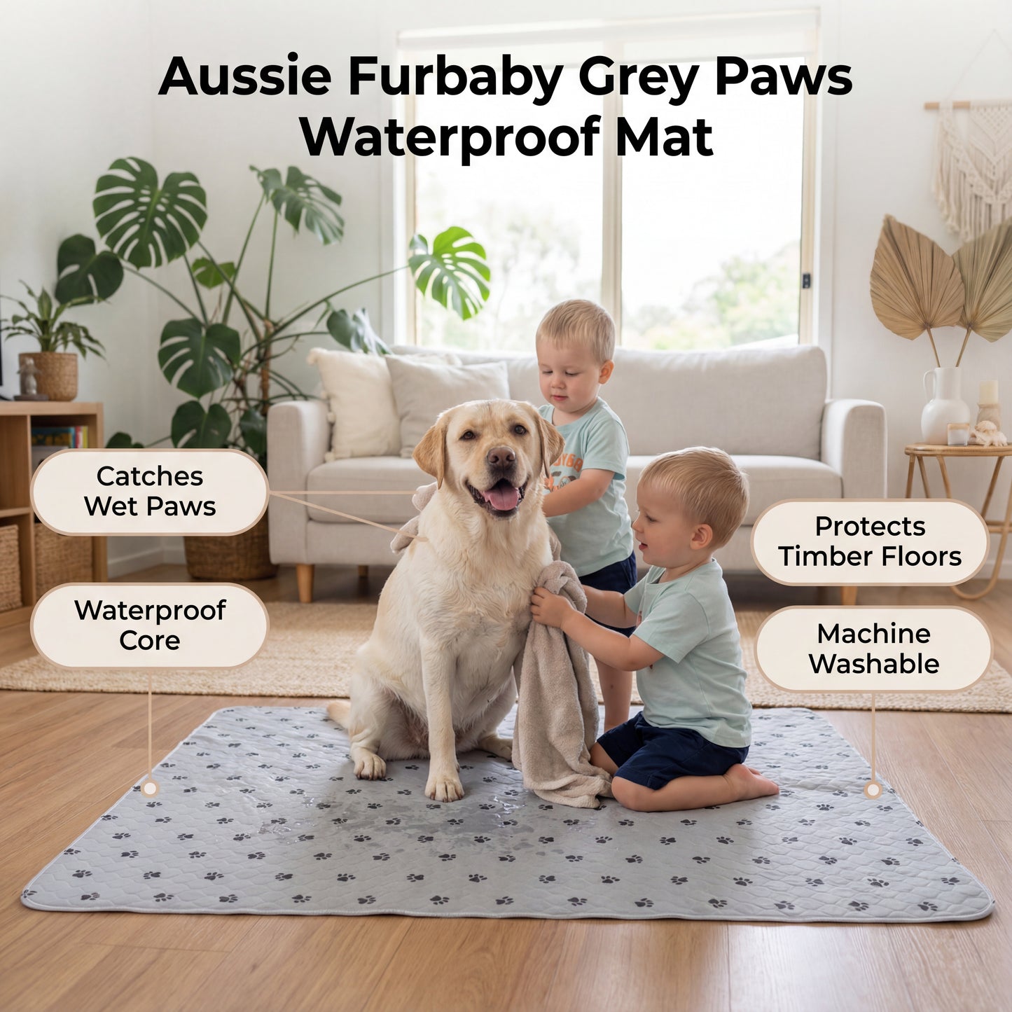 Aussie Furbaby Washable Puppy Pads XXL – Reusable Dog Pee Pads, Absorbent Leakproof Training Pad, Grey Paw Print