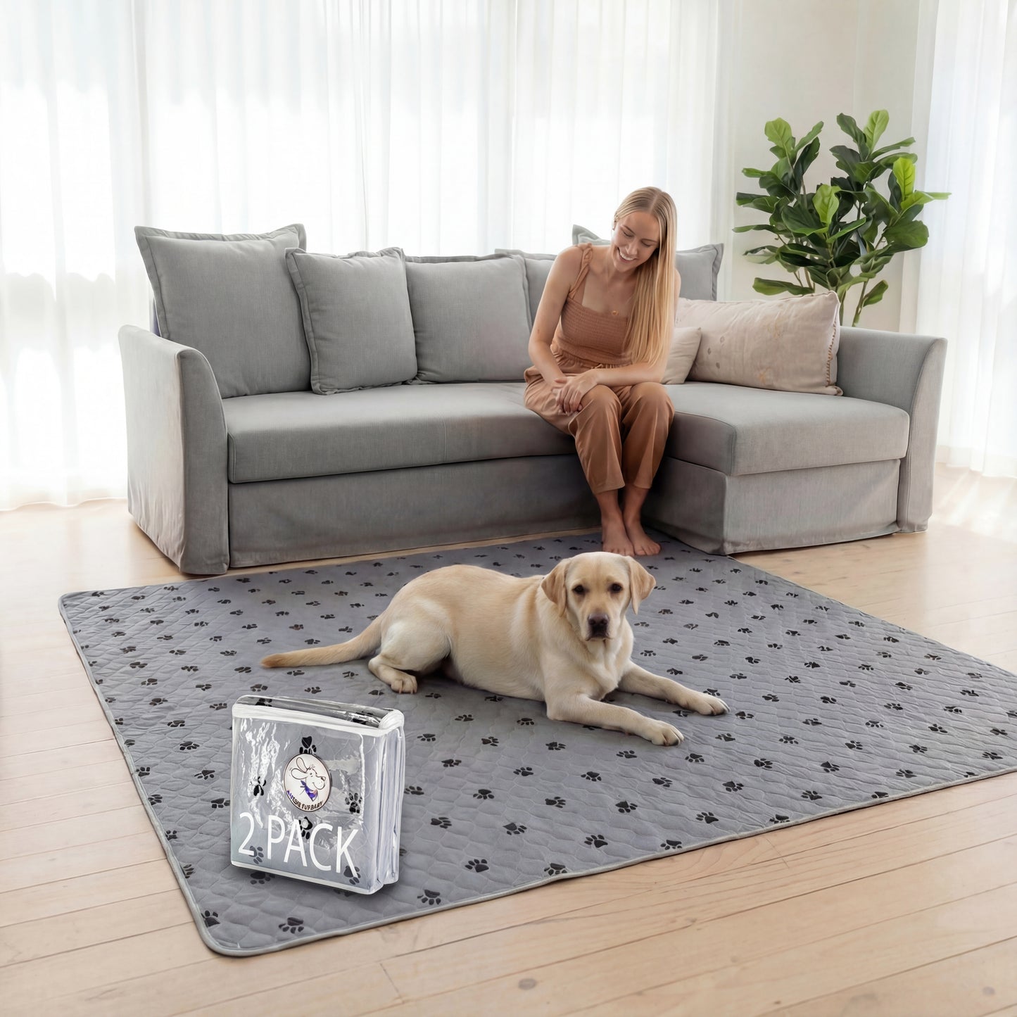 Aussie Furbaby Washable Puppy Pads XXL – Reusable Dog Pee Pads, Absorbent Leakproof Training Pad, Grey Paw Print