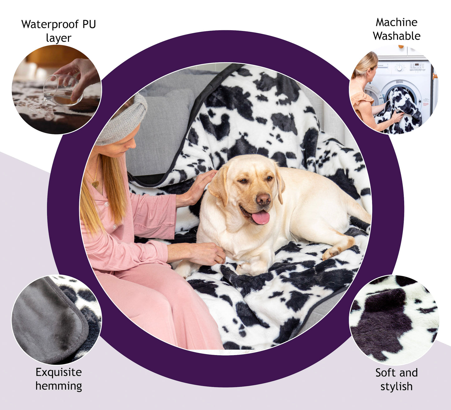 AUSSIE FURBABY™ Waterproof Dog Blanket – Soft Luxury Machine Washable Dog Blankets - Cow Hide