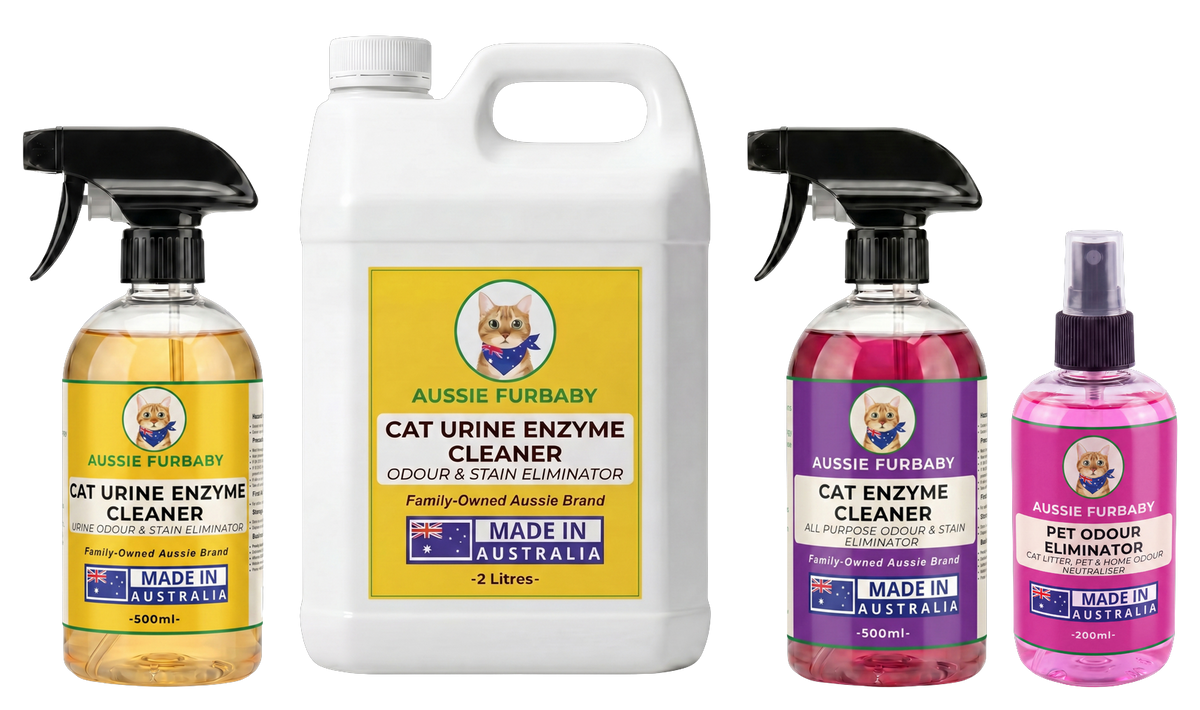 The 3-Step System for Cats: Yellow 500 mL, Yellow 2 L refill, Purple 500 mL and Pink 200 mL