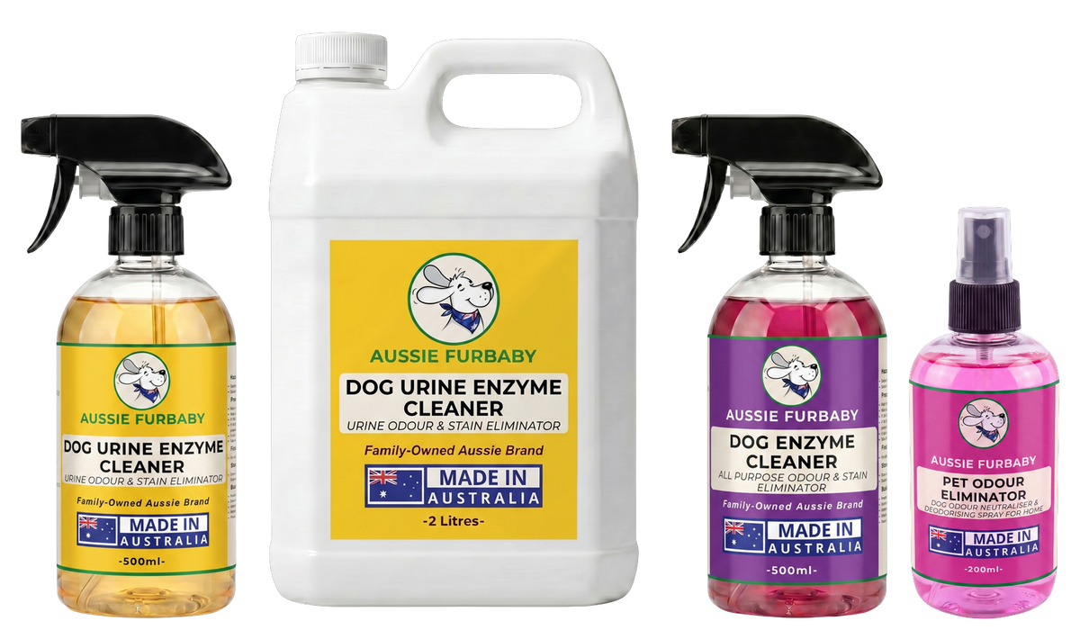 The 3-Step System for Dogs: Yellow 500 mL, Yellow 2 L refill, Purple 500 mL and Pink 200 mL