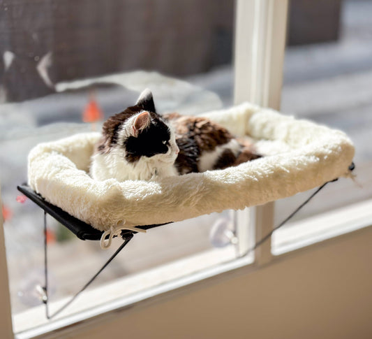 AUSSIE FURBABY Cat Hammock Cat Window Perch Cat Bed - Cordless Cat Window Bed Hammock. Washable XXL Cat Window Seat, Cat Window Hammock. 18kg Rated Sunbathing Cat Hammock Window Ledge Cat Toy